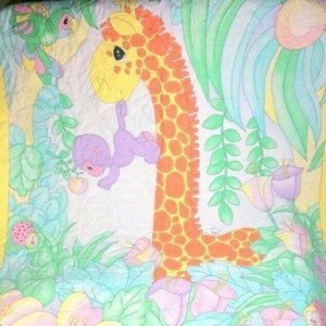 Baby quilt lap blanket Giraffe monkey flowers Hand